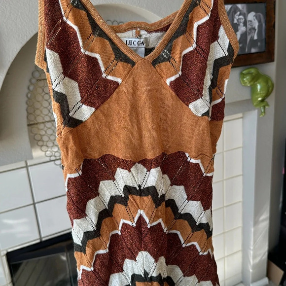 Lucca metallic brown 1970’s retro vibe style knit tank top size medium - Picture 4 of 12